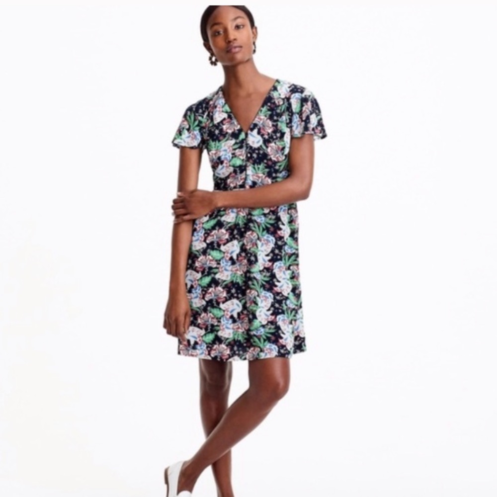 J.Crew Short-sleeve Button-front Dress in Island Floral